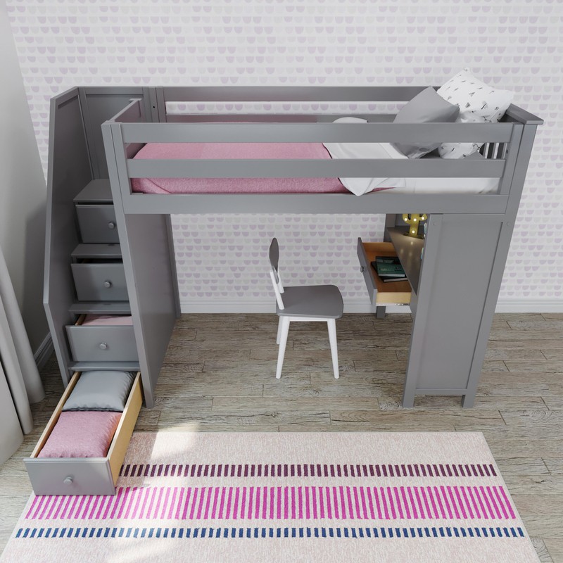 Tyree Twin 4 Drawer Solid Wood Loft Bed with Built-in-Desk by Three Posts™ Baby & Kids