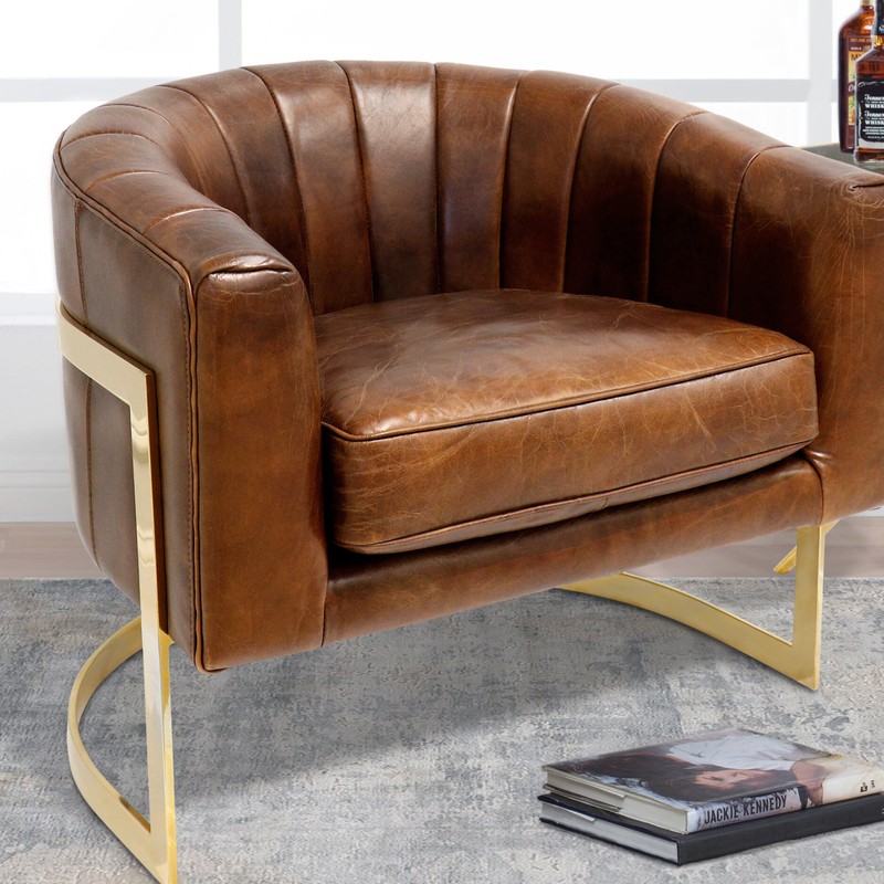 Vicenza 31.5'' Wide Genuine Leather Top Grain Leather Barrel Chair