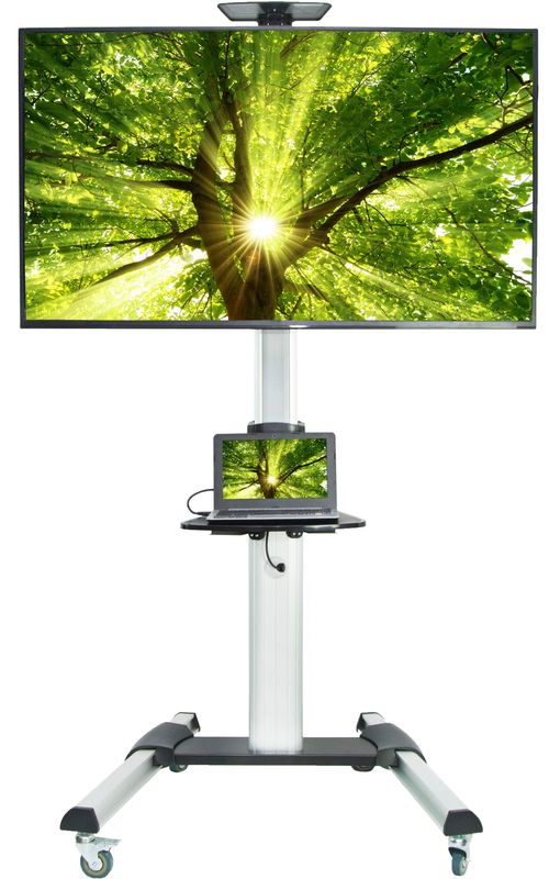 Vivo Silver Fixed Floor Stand Mount for LCD Screens with Shelving, Holds up to 100 Lb. lbs