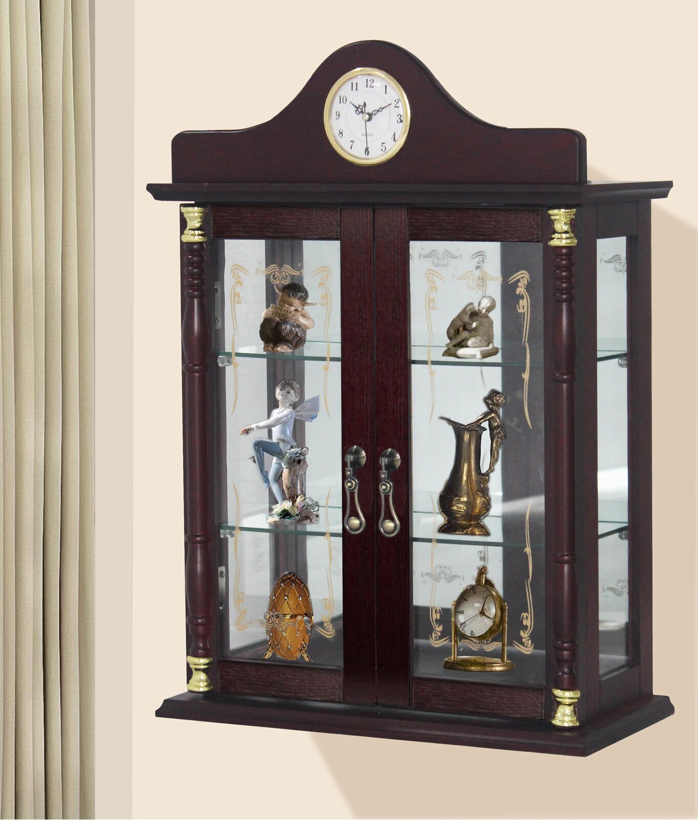 Wall Mounted Curio Cabinet with Clock