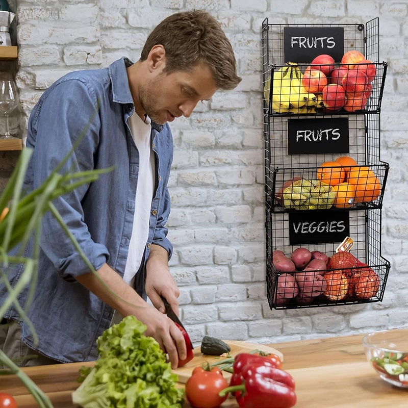 Wall Mounted Fruit And Vegetable Wire Baskets For Potato And Onion Storage