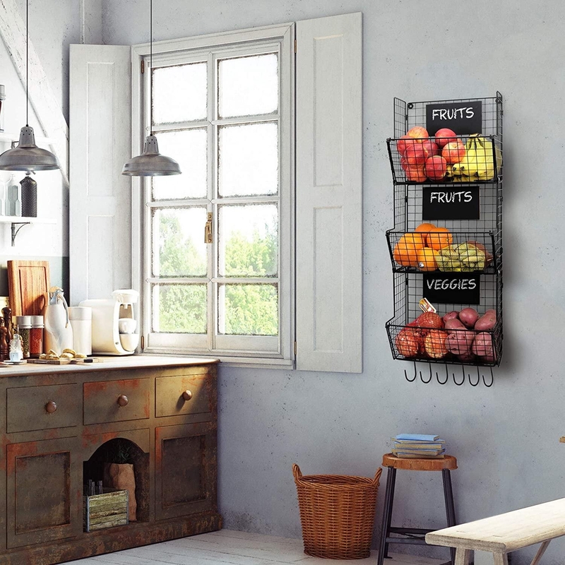 Wall Mounted Fruit And Vegetable Wire Baskets For Potato And Onion Storage