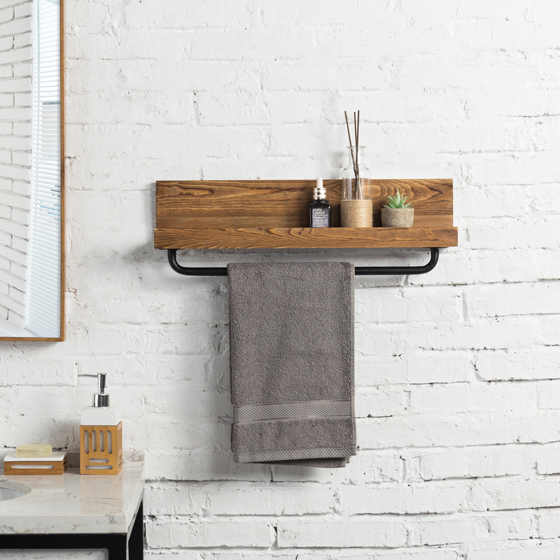 Clothing Rod Rack Bar Wall Mounted Bathroom Hanging Towel Metal Black Modern 