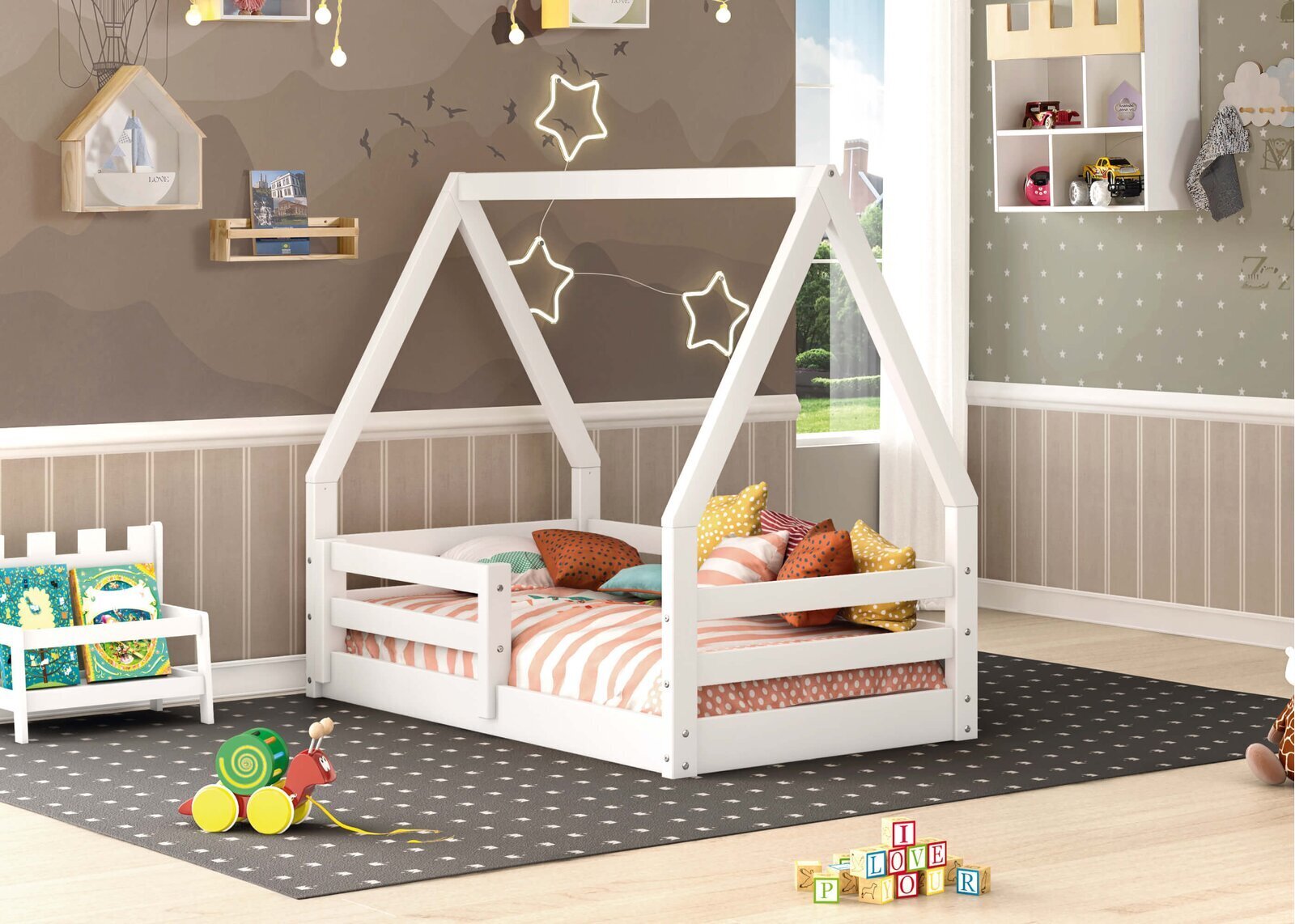 White Wood Canopy Bed Kids 