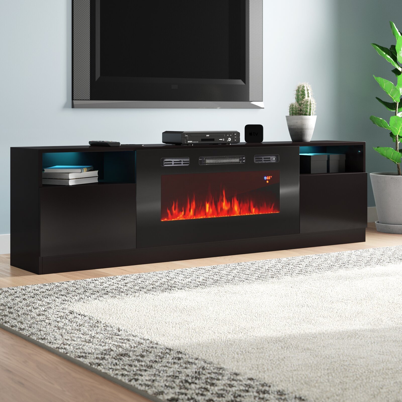 Wide Luxury TV Stand With Fireplace 