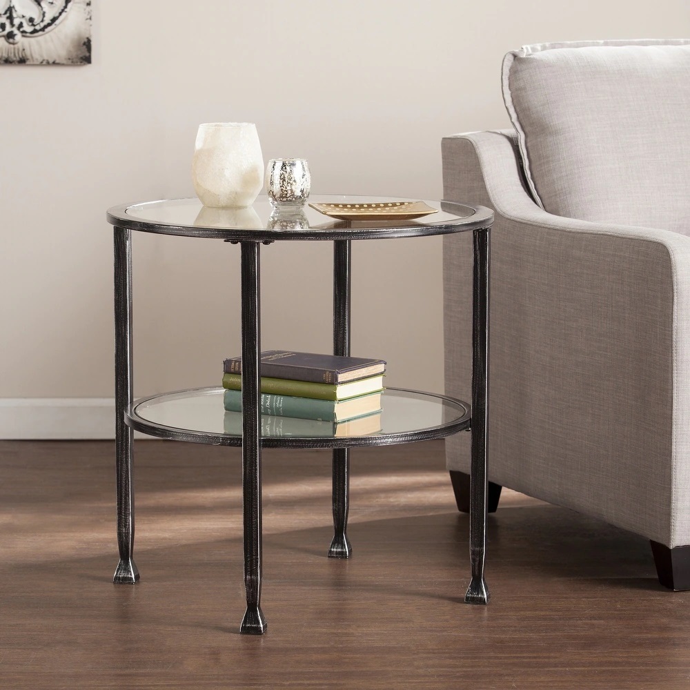 Wide Round Glass Top End Table