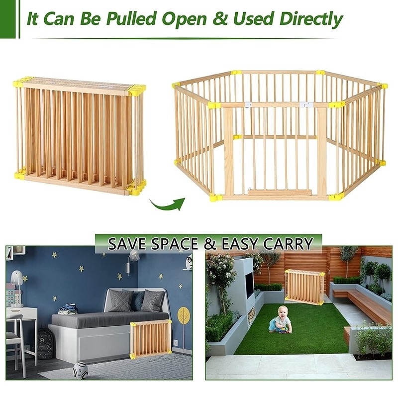 Wooden Foldable Baby Playpen 6 Panels Play Center Yard Home Indoor Outdoor Baby Fence Kids Safety Activity Center Safety Play Yard For Infants And Toddler (6 Panels)
