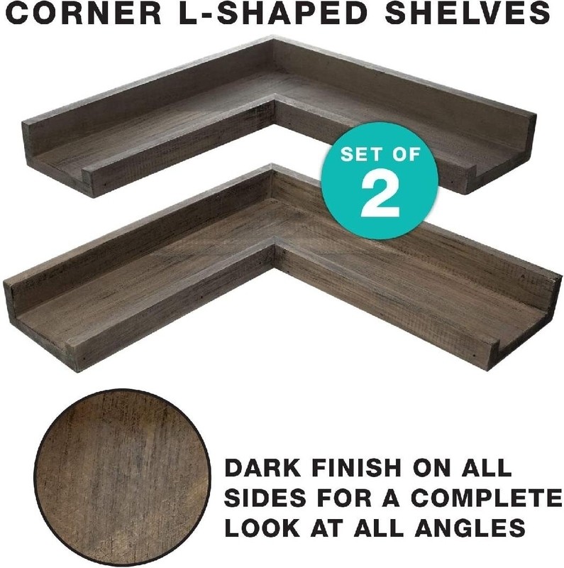 Wooden L Shaped Corner Shelves - 2 Pack