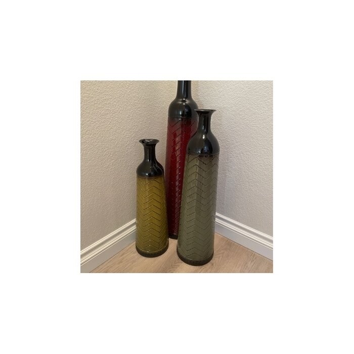 3 Piece Waltham Red/Cream/Gray Metal Floor Vase Set