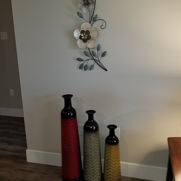 3 Piece Waltham Red/Cream/Gray Metal Floor Vase Set