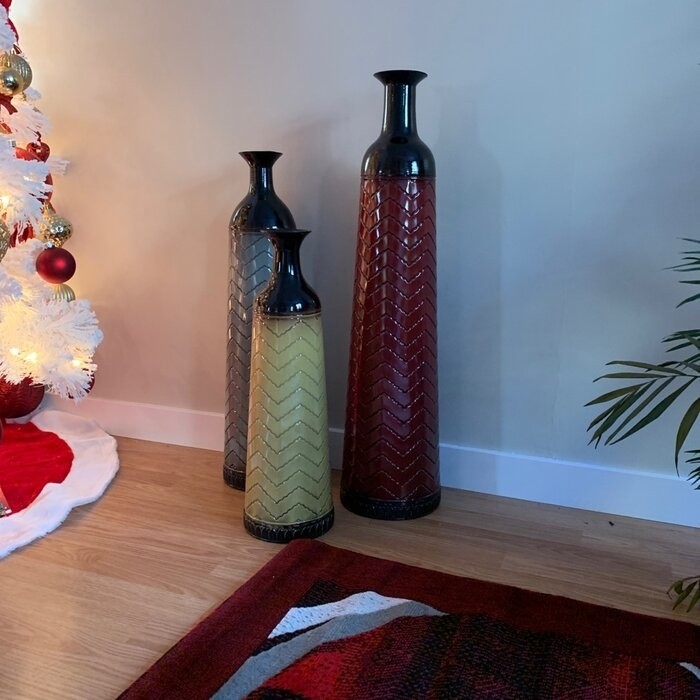 3 Piece Waltham Red/Cream/Gray Metal Floor Vase Set
