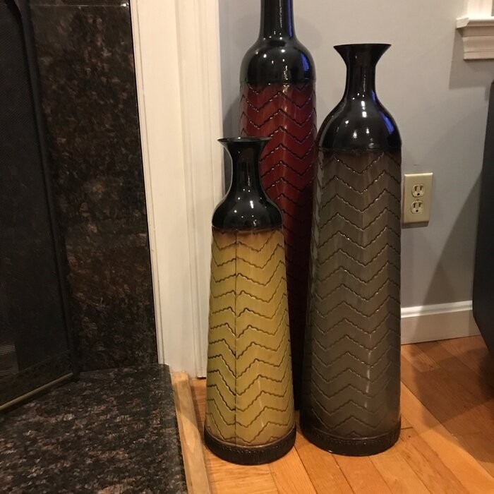 3 Piece Waltham Red/Cream/Gray Metal Floor Vase Set