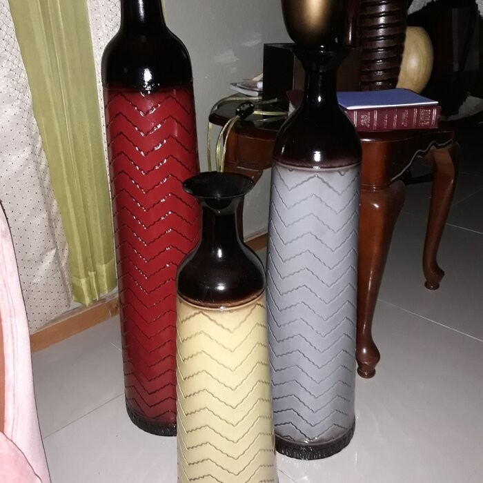 3 Piece Waltham Red/Cream/Gray Metal Floor Vase Set
