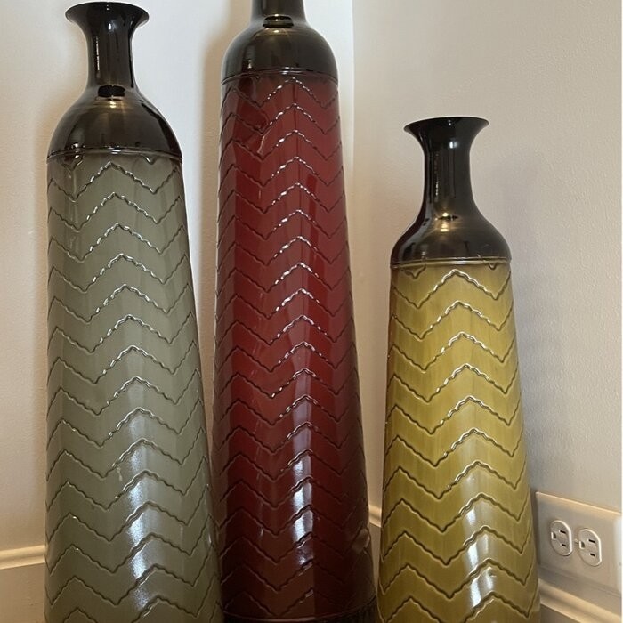 3 Piece Waltham Red/Cream/Gray Metal Floor Vase Set