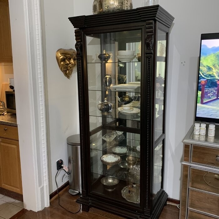 32'' Wide Mirrored Back Curio Cabinet with Lighting