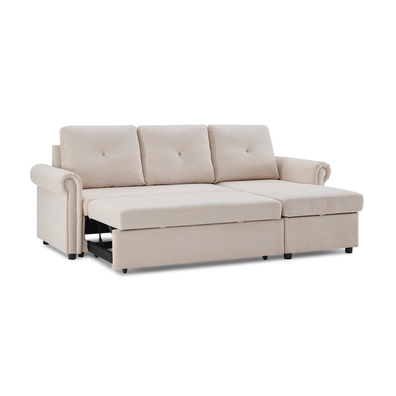83" Sleeper Sofa Bed Convertible Sectional Sofa Couch, 3-Seater L-Shape Corner Couch With Storage For Living Room Apartment