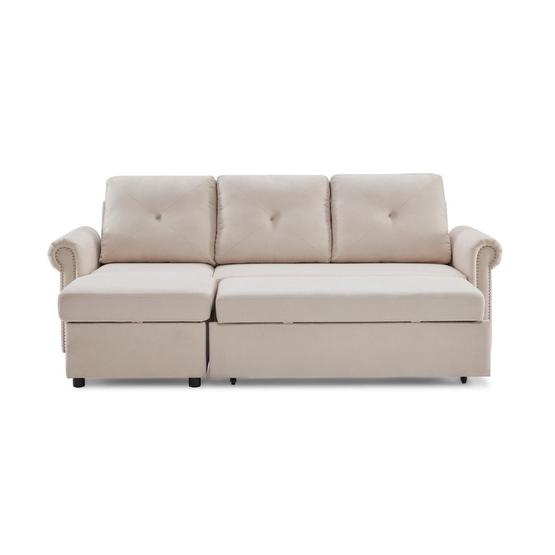 83" Sleeper Sofa Bed Convertible Sectional Sofa Couch, 3-Seater L-Shape Corner Couch With Storage For Living Room Apartment