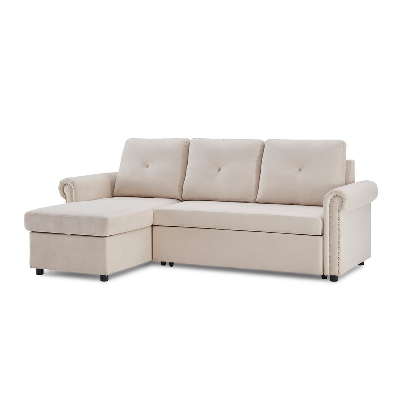 83" Sleeper Sofa Bed Convertible Sectional Sofa Couch, 3-Seater L-Shape Corner Couch With Storage For Living Room Apartment