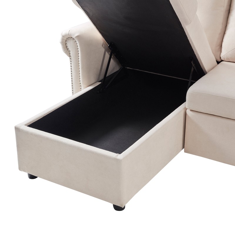 83" Sleeper Sofa Bed Convertible Sectional Sofa Couch, 3-Seater L-Shape Corner Couch With Storage For Living Room Apartment
