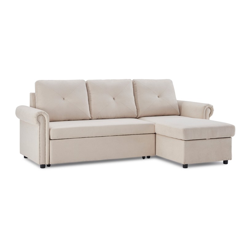 83" Sleeper Sofa Bed Convertible Sectional Sofa Couch, 3-Seater L-Shape Corner Couch With Storage For Living Room Apartment