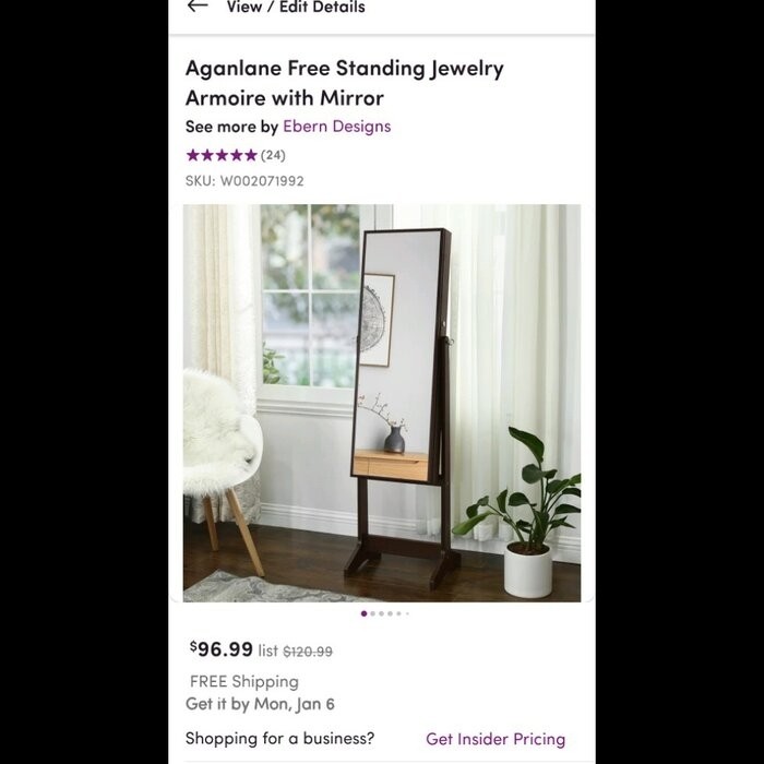 Aganlane 16.2'' Wide Jewelry Armoire with Mirror