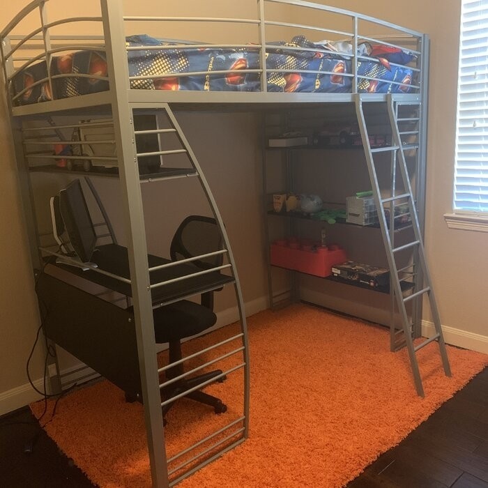 Agastya Twin Metal Loft Bed with Bookcase by Isabelle & Max™