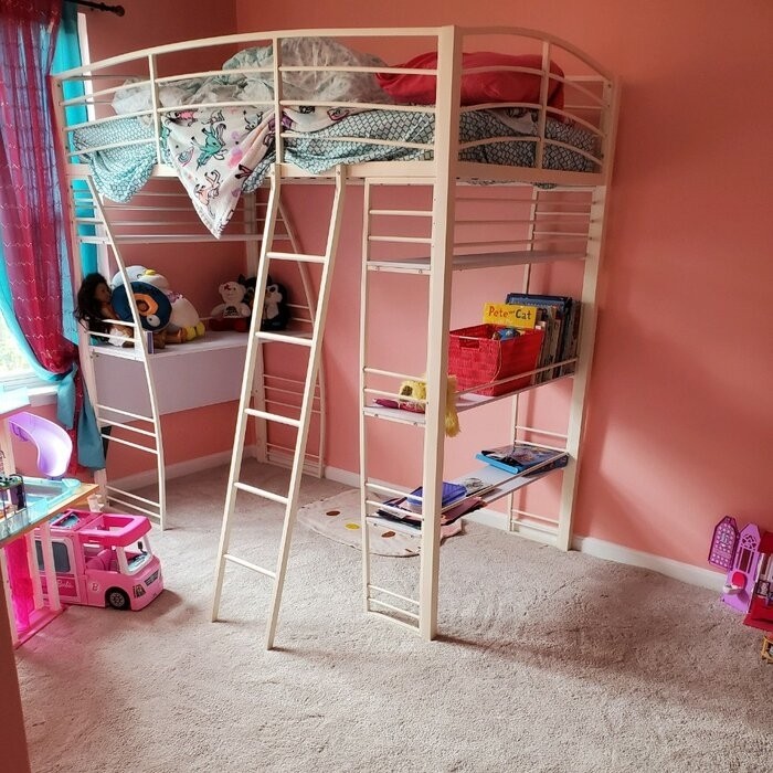 Agastya Twin Metal Loft Bed with Bookcase by Isabelle & Max™