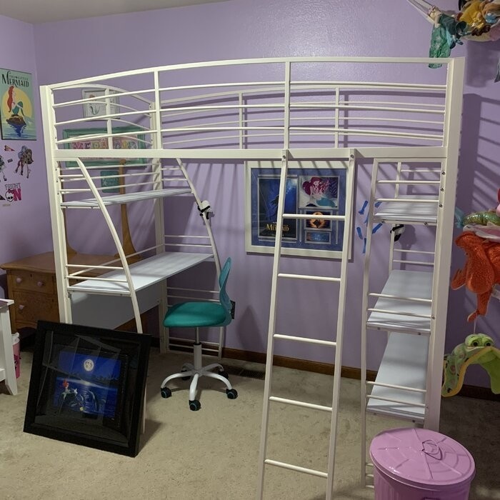 Agastya Twin Metal Loft Bed with Bookcase by Isabelle & Max™