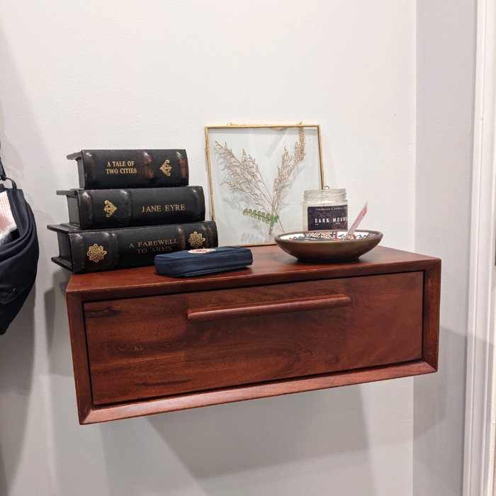 Alyra Mango Solid Wood Floating Wall Shelf with Drawers
