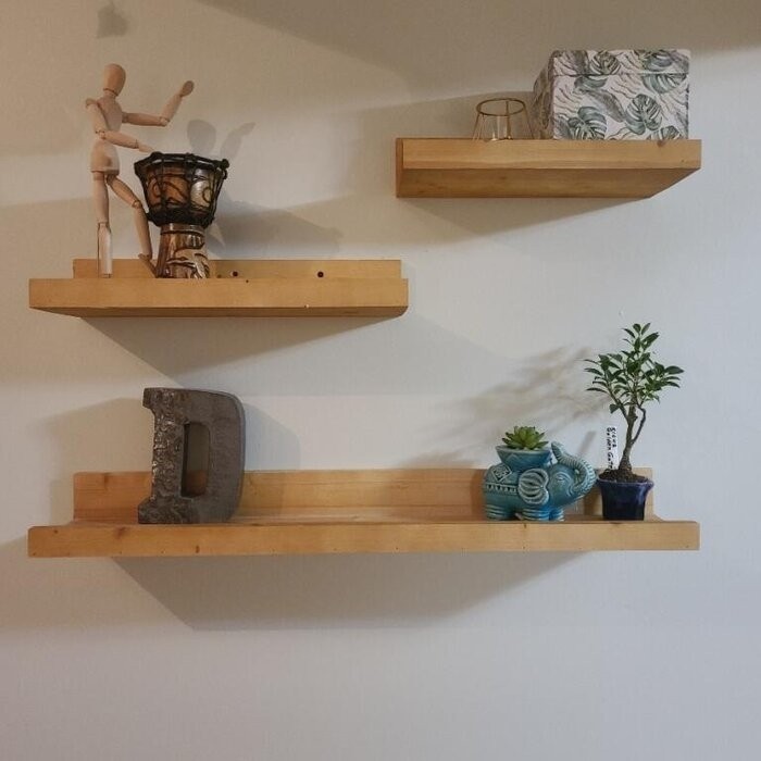 Anieya 3 Piece Solid Wood Floating Shelf