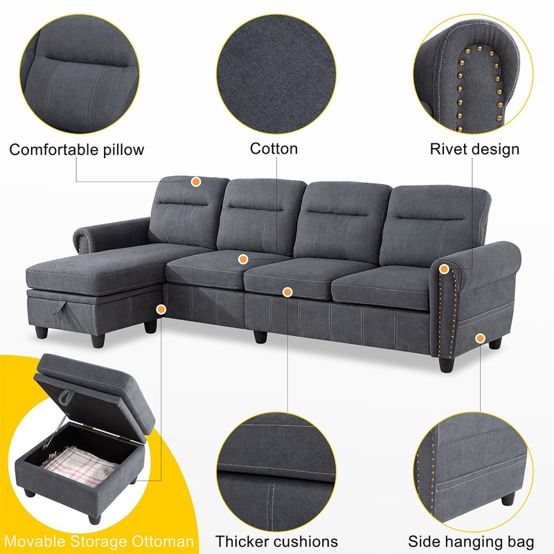 Arde 103.14'' Round Arm Modular Slipcovered Sofa Chaise with Reversible Cushions