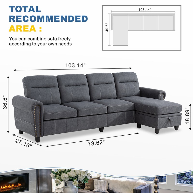 Arde 103.14'' Round Arm Modular Slipcovered Sofa Chaise with Reversible Cushions