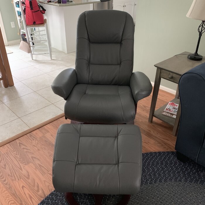 Ashford 34'' Wide Leather Match Manual Swivel Ergonomic Recliner with Ottoman