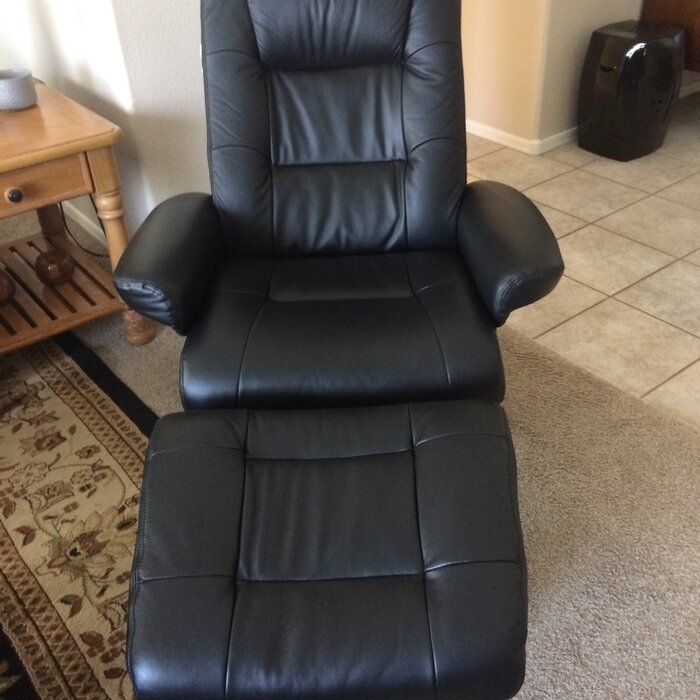 Ashford 34'' Wide Leather Match Manual Swivel Ergonomic Recliner with Ottoman