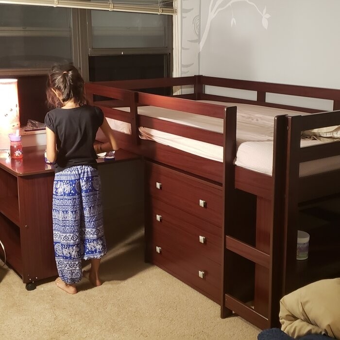 Bintou Twin Platform Loft Bed with Bookcase by Harriet Bee