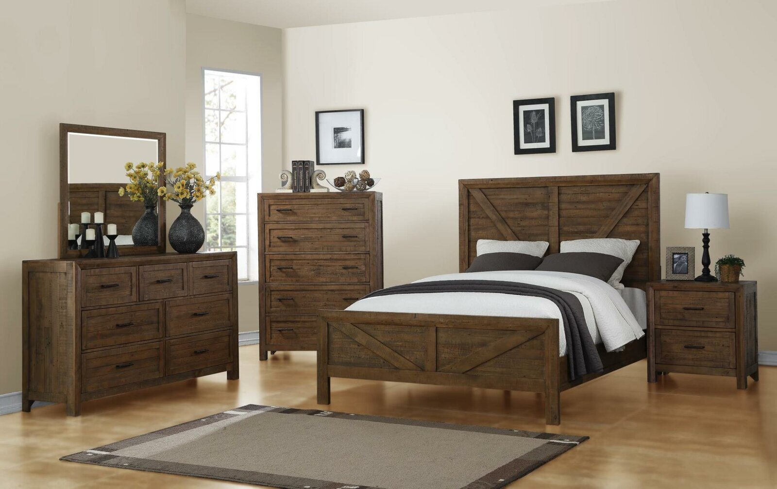 Brown Solid Natural Pine Bedroom Furniture