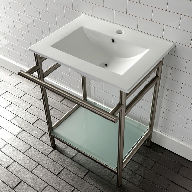 Ceramic Rectangular Console Bathroom Sink with Overflow