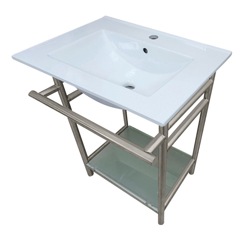 Ceramic Rectangular Console Bathroom Sink with Overflow