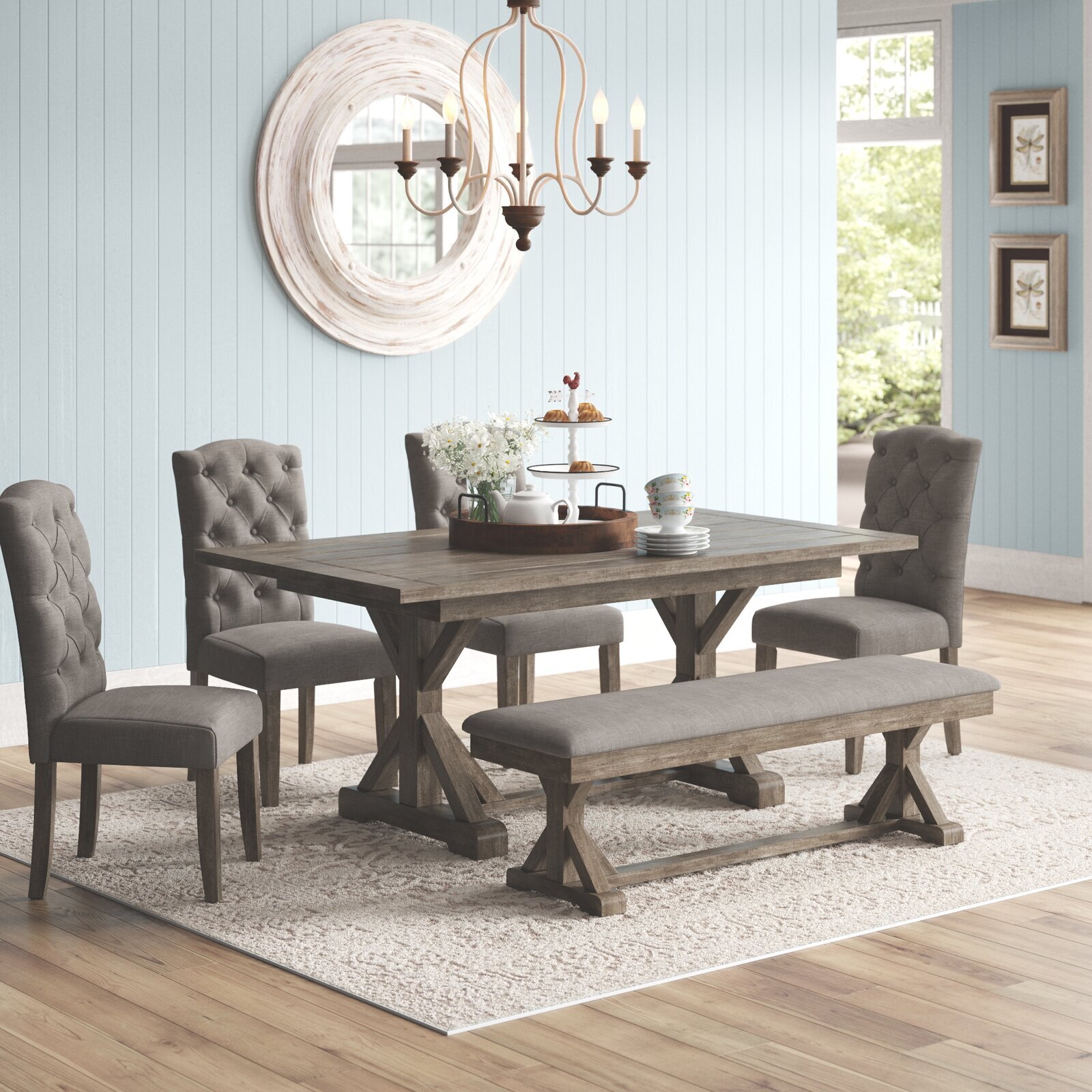 painted top you choose the colour Farmhouse Dining Table with/without Benches 