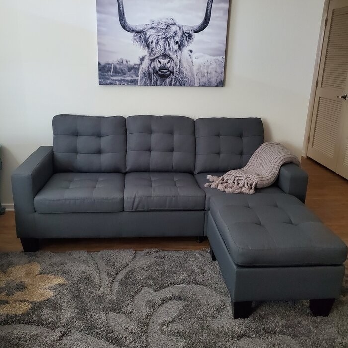 Clem 81" Wide Linen Reversible Sofa & Chaise with Ottoman