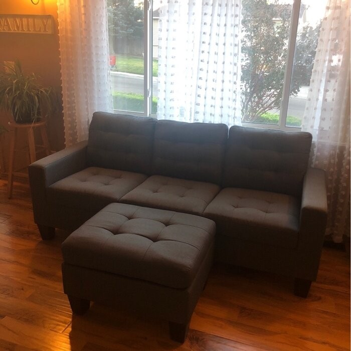 Clem 81" Wide Linen Reversible Sofa & Chaise with Ottoman