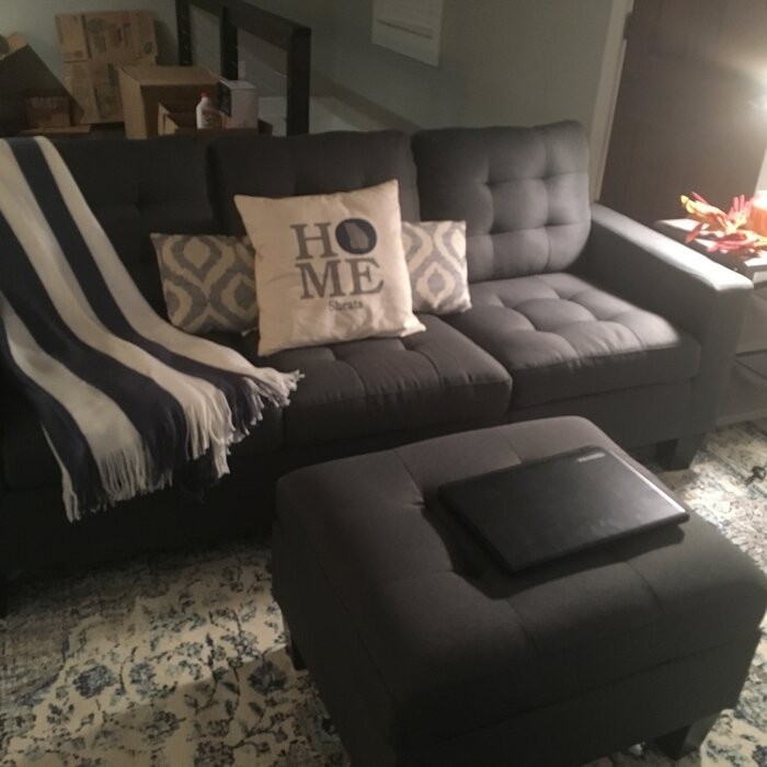 Clem 81" Wide Linen Reversible Sofa & Chaise with Ottoman