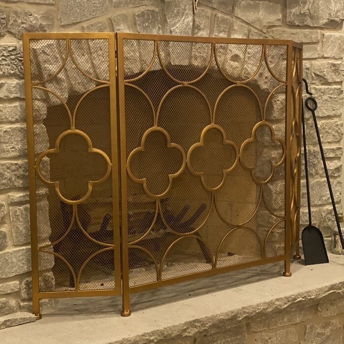 Danen 3 Panel Iron Fireplace Screen