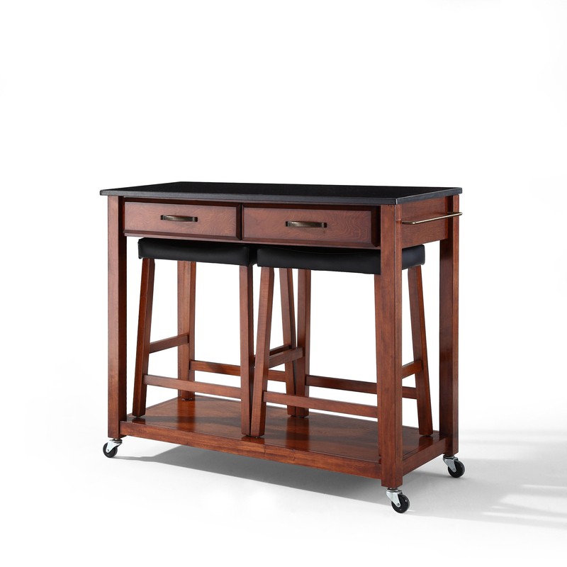 Diamondback 43'' Wide Rolling Kitchen Island Set with Granite Top