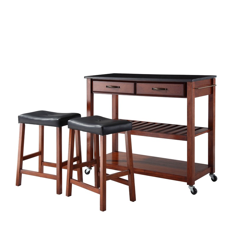 Diamondback 43'' Wide Rolling Kitchen Island Set with Granite Top