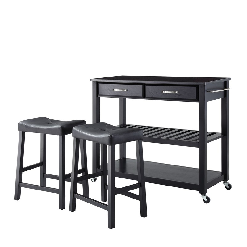 Diamondback 43'' Wide Rolling Kitchen Island Set with Granite Top