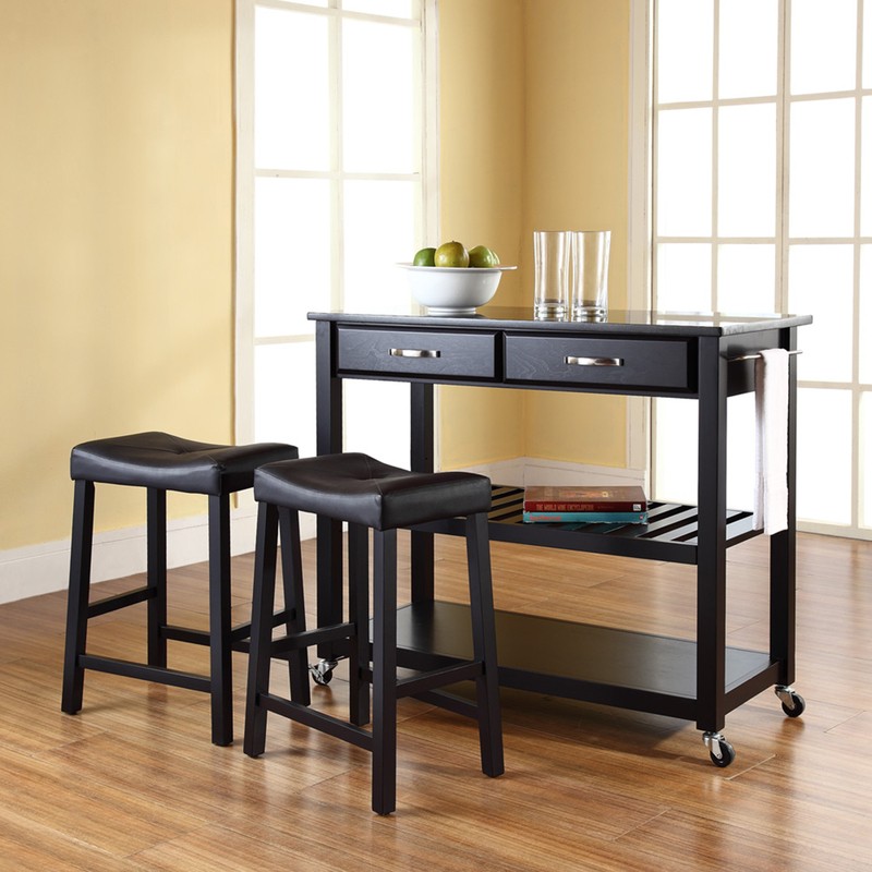 Diamondback 43'' Wide Rolling Kitchen Island Set with Granite Top