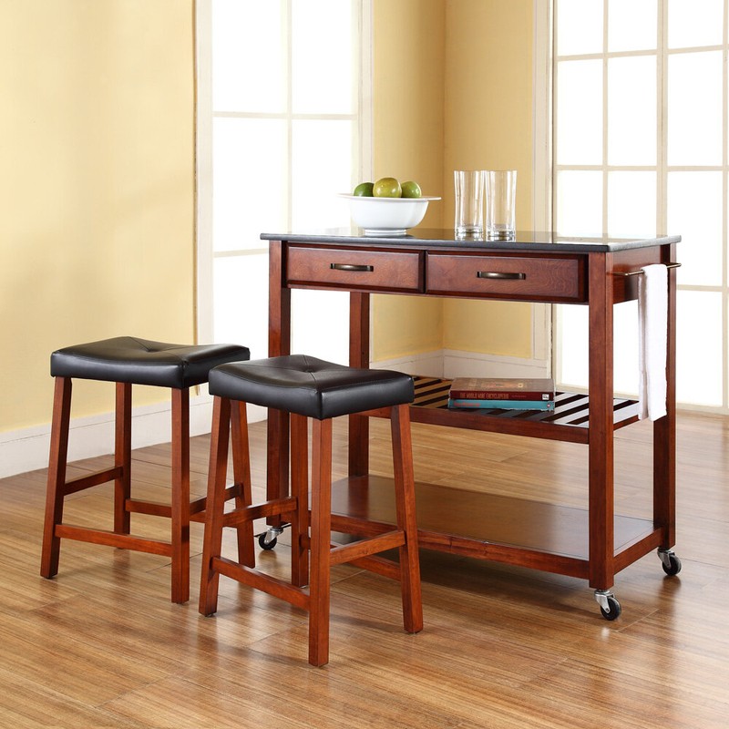Diamondback 43'' Wide Rolling Kitchen Island Set with Granite Top