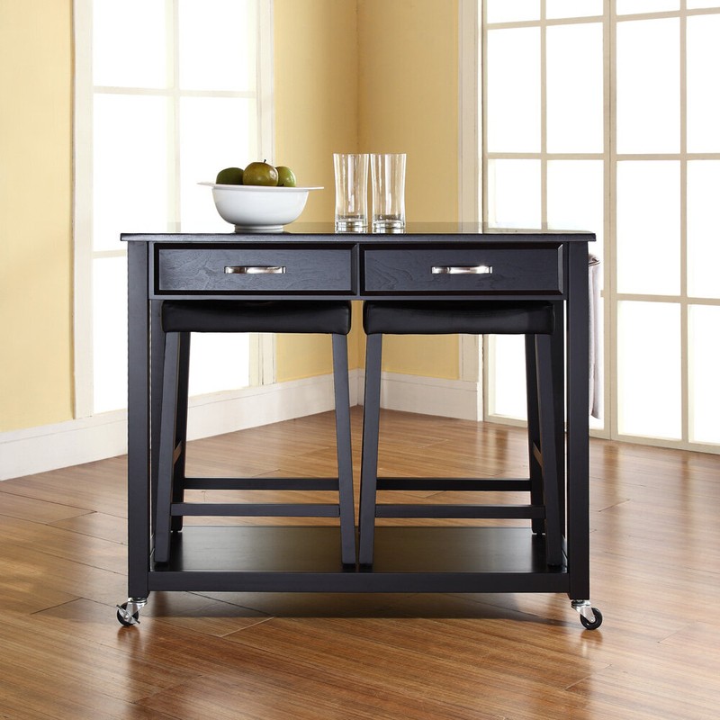 Diamondback 43'' Wide Rolling Kitchen Island Set with Granite Top