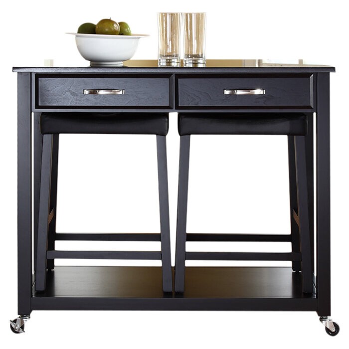 Diamondback 43'' Wide Rolling Kitchen Island Set with Granite Top
